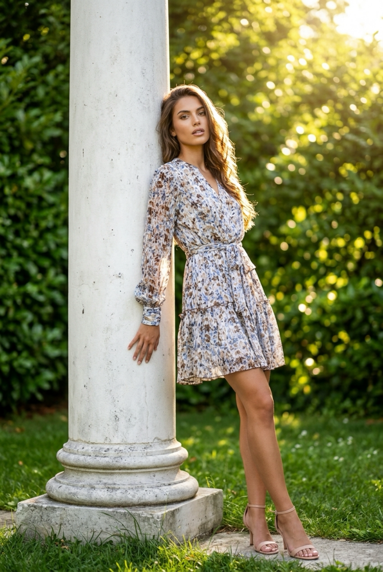 FELICIA DRESS BROWN/BLUE  MULTI COLOR