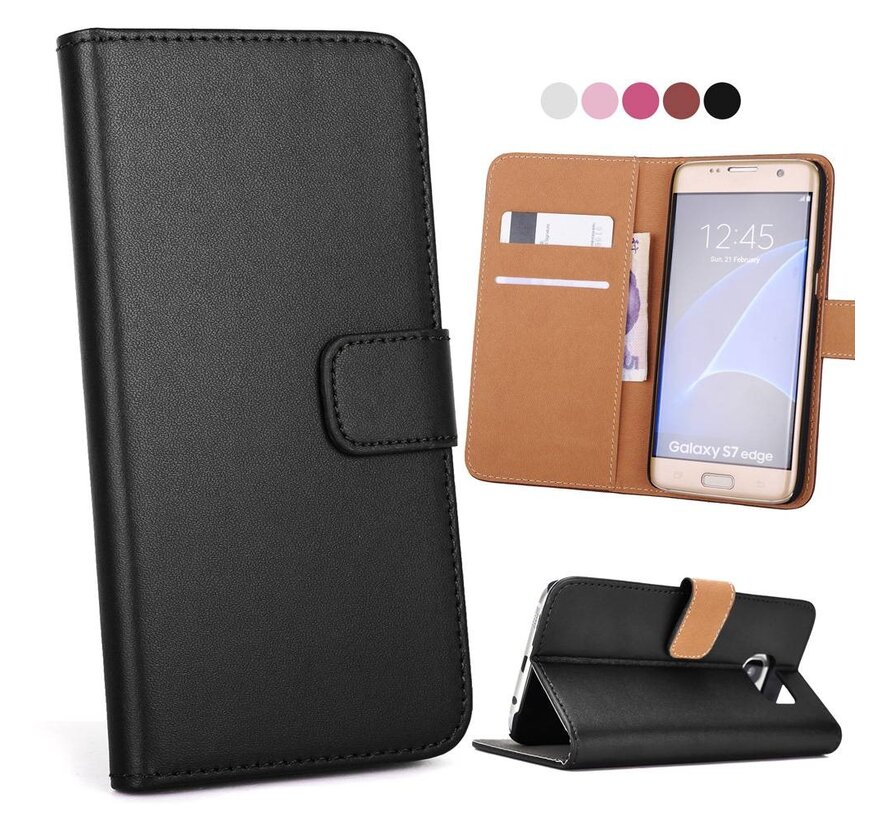 Zwart PU lederen Portemonnee hoesje voor de Samsung Galaxy S7 Edge Wallet Case - Telefoonhoesje - Bescherm Hoes - Book Style - Book Cases - klap Flip Cover - Smartphone hoesje