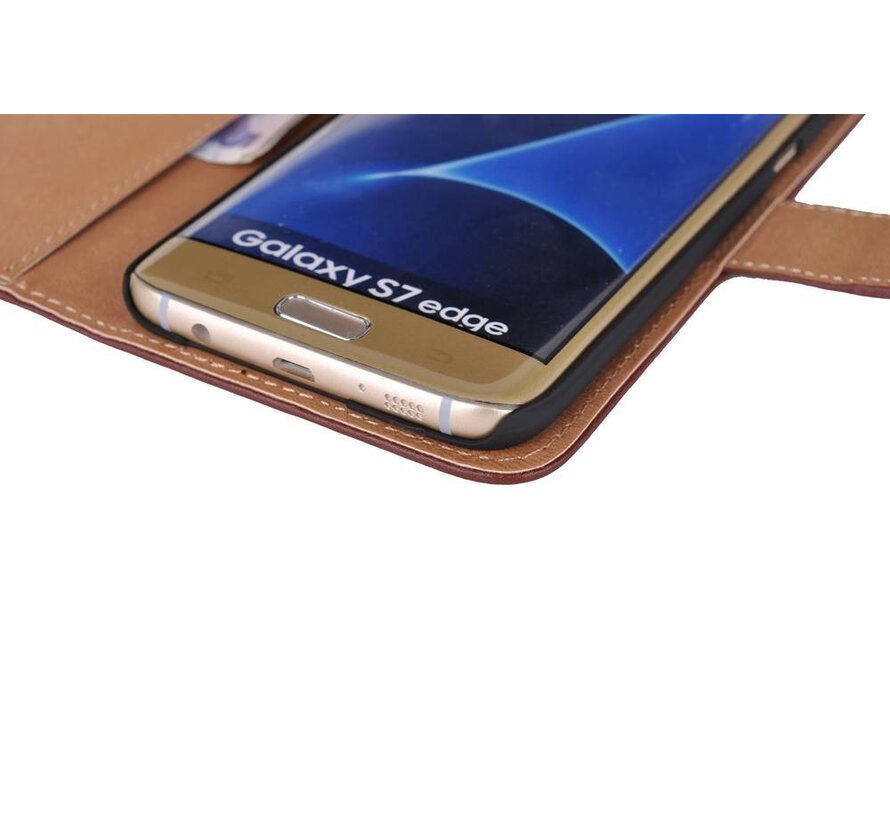 Zwart PU lederen Portemonnee hoesje voor de Samsung Galaxy S7 Edge Wallet Case - Telefoonhoesje - Bescherm Hoes - Book Style - Book Cases - klap Flip Cover - Smartphone hoesje