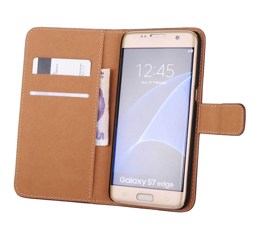 Zwart PU lederen Portemonnee hoesje voor de Samsung Galaxy S7 Edge Wallet Case - Telefoonhoesje - Bescherm Hoes - Book Style - Book Cases - klap Flip Cover - Smartphone hoesje