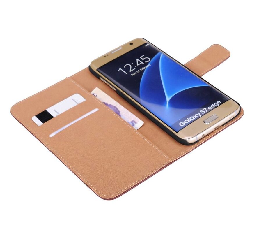 Zwart PU lederen Portemonnee hoesje voor de Samsung Galaxy S7 Edge Wallet Case - Telefoonhoesje - Bescherm Hoes - Book Style - Book Cases - klap Flip Cover - Smartphone hoesje