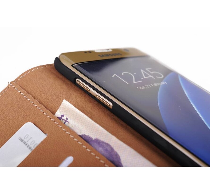 Zwart PU lederen Portemonnee hoesje voor de Samsung Galaxy S7 Edge Wallet Case - Telefoonhoesje - Bescherm Hoes - Book Style - Book Cases - klap Flip Cover - Smartphone hoesje