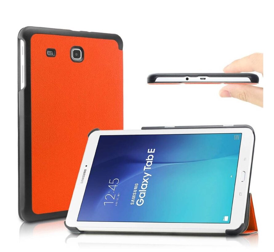 Samsung Galaxy Tab E 9.6 T560 / T561 - Fold Stand Smart Case Leather Book Hoes voor bescherming voor- en achterkant - Kleur Oranje