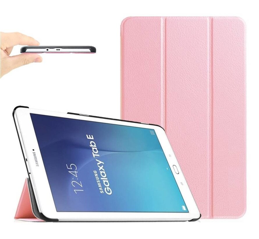 Samsung Galaxy Tab E 9.6 T560 / T561 - Fold Stand Smart Case Leather Book Hoes voor bescherming voor- en achterkant - Kleur Roze