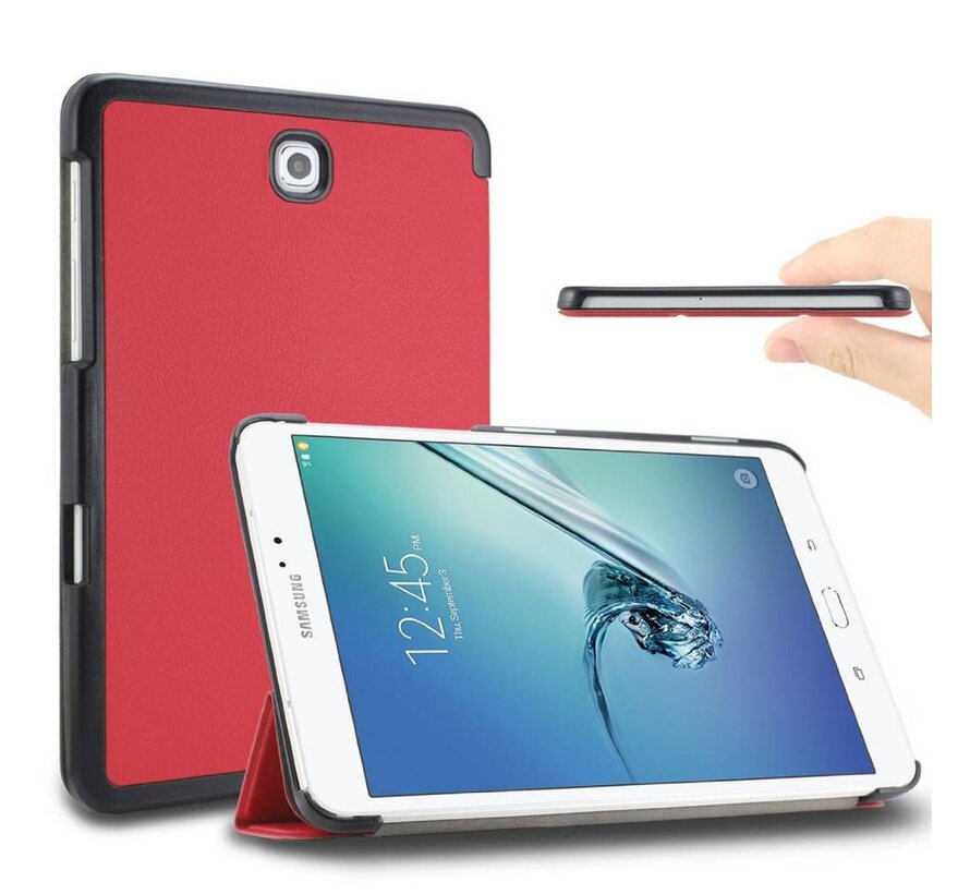 Samsung Galaxy Tab S2 8.0 T715 / T710 - Fold Stand Smart Case Leather Book Hoes voor bescherming voor- en achterkant - Kleur Rood