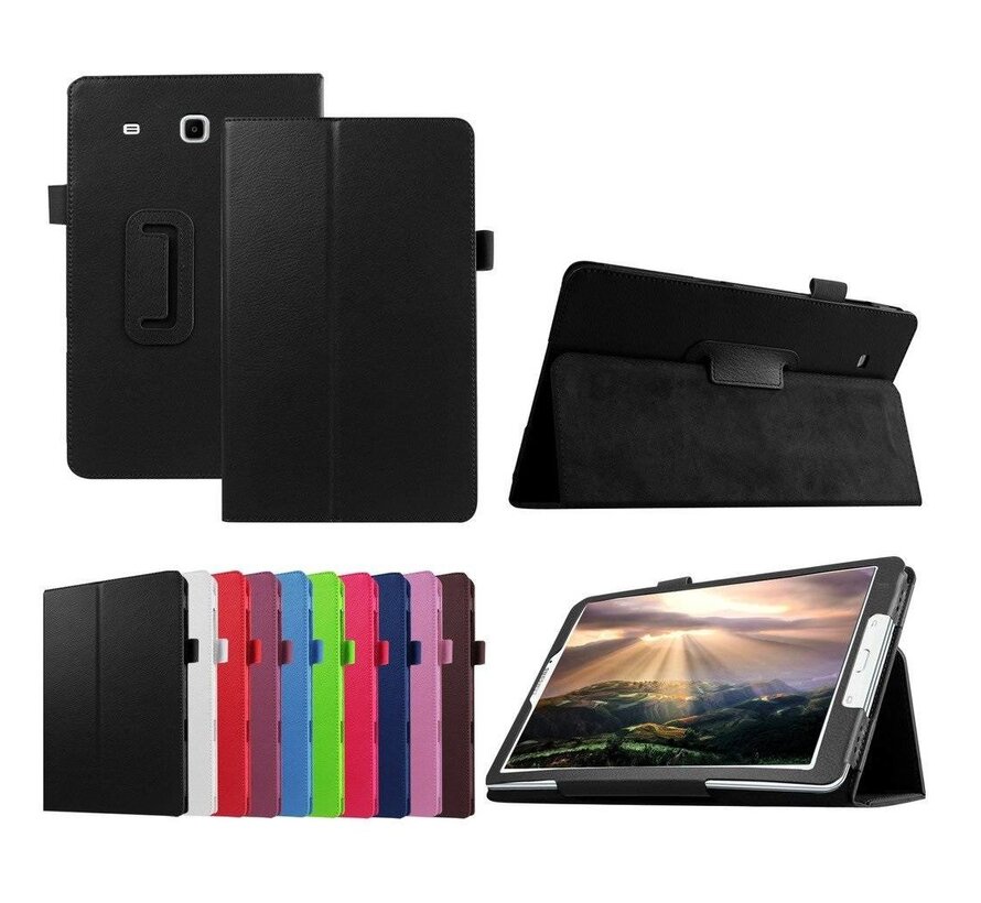 Samsung Galaxy Tab E 9.6 T560 / T561 - Leather Book Cover Flip Hoes voor bescherming voor- en achterkant - Kleur Zwart
