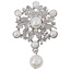 Fako Bijoux® - Broche - Bloem Met Parels Miranda - 38x58mm - Zilverkleurig