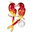 Fako Bijoux® - Broche - Vogel - Parkieten Met Parel - 45x26mm - Rood/Geel