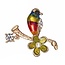 Fako Bijoux® - Broche - Vogel - Vogel Met Bloem - 36x35mm - Goudkleurig
