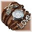 Fako® - Armband Horloge - Multi Infinity Uiltjes Love - Bruin