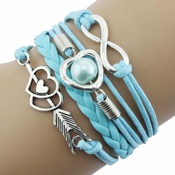 Fako Bijoux® - Multi Armband - Infinity Hart Cupido - Lichtblauw