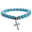 Fako Bijoux® - Armband - Turquoise Kralen - Kruis - 8mm