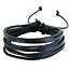 Fako Bijoux® - Armband - Leder - Multilayer - Zwart
