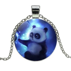 Fako Bijoux® - Ketting - Cabochon - Panda Bubbel - Blauw