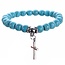 Fako Bijoux® - Armband - Turquoise Kralen - Kruisje - 8mm