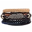 Fako Bijoux® - Armband - Leder - Set Vintage - Veer Touw