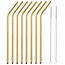 Fako Bijoux® - RVS Rietjes - 8 Stuks - Gebogen - 21 cm - 2 Schoonmaakborsteltjes - Goudkleurig