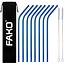 Fako Bijoux® - RVS Rietjes - 8 Stuks - Gebogen - 21 cm - 2 Schoonmaakborsteltjes - Blauw
