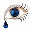 Fako Bijoux® - Broche - Oog Met Traan - Blauw - 48x37mm - Goudkleurig