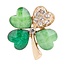 Fako Bijoux® - Broche - Klavertje Vier - Groen - Kristal - 25x30mm - Goudkleurig