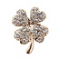 Fako Bijoux® - Broche - Klavertje Vier - Kristal - 20x25mm - Goudkleurig