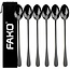 Fako Bijoux® - 6 Lange Lepels - Latte Macchiato - Longdrink - Cocktail - Dessert - IJs - Koffie - Zwart - 6 Stuks - Bewaarzakje