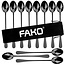 Fako Bijoux® - 12 Lange Lepels - Latte Macchiato - Longdrink - Cocktail - Dessert - IJs - Koffie - Zwart - 12 Stuks - Bewaarzakje