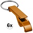 Flesopener - Sleutelhanger - Goud - 6 Stuks