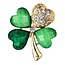 Fako Bijoux® - Broche - Klavertje Vier - Donkergroen - Kristal - 25x30mm - Goudkleurig