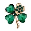 Fako Bijoux® - Broche - Klavertje Vier - Groen - Kristal - 22x25mm - Goudkleurig
