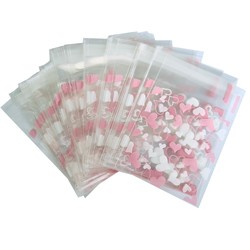 Fako Bijoux® - 100x Uitdeelzakjes - Cellofaan Plastic Traktatie Kado Zakjes - Snoepzakjes - Hartjes Roze/Wit - 7x7cm