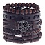 Fako Bijoux® - Armband - Leder - Set Vintage Kralen - Levensboom - Bruin