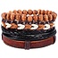 Fako Bijoux® - Armband - Leder - Set Luciano - 4 Stuks - Bruin/Zwart