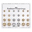 Fako Bijoux® - 12 Paar Oorbellen Op Kaart - Steker - Parel - Glitter - Goud/Zilver - 12 Paar