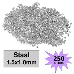 Fako Bijoux® - Knijpkralen - Crimp Beads - Metaal - 1.5x1mm - 250 Stuks - Staalkleurig