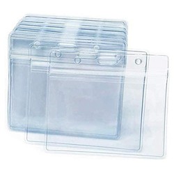 Fako Bijoux® - Badgehouder Plastic XL - ID Naamkaarthouder - Kaarthouder - 11.5x10cm - Transparant - 10 stuks