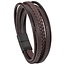 Fako Bijoux® - Armband Heren - Bruin 5 Snoeren Combo - Mannen - 21cm - Leer - Magnetische Sluiting - Bruin