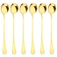 Fako Bijoux® - 6 Lange Ronde Lepels - Latte Macchiato - Dessertlepels - Sorbetlepels - IJslepels - Theelepels - 18.5cm - Goud