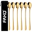 Fako Bijoux® - 6 Lange HQ Lepels - Latte Macchiato - Longdrink - Cocktail - Dessert - IJs - Koffie - Goud - 6 Stuks