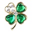 Fako Bijoux® - Broche - Klavertje Vier - Groen - Kristal - 25x30mm - Goudkleurig