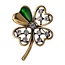 Fako Bijoux® - Broche - Klavertje Vier - Goud Strass - 40x54mm - Goudkleurig