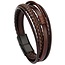 Fako Bijoux® - Armband Heren - Bruin 5 Snoeren - Mannen - 21cm - Leer - Magnetische Sluiting - Bruin