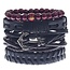 Fako Bijoux® - Armband - Leder - Set Anker - 5 Stuks - Bruin & Zwart