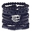 Fako Bijoux® - Armband - Leder - Set Vintage Kralen - Levensboom - Zwart