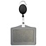 Fako Bijoux® - Badgehouder PU Leder Horizontaal + Sleutelhanger Met Uittrekbaar Koord - Kaarthouder - Grijs