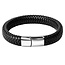 Fako Bijoux® - Armband Leder - Gevlochten - Vlecht - Layer Armband - Magnetische Sluiting - 20.5cm - Zwart/Zilver