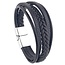 Fako Bijoux® - Armband Heren - Zwart 5 Snoeren Combo - Mannen - 21cm - Leer - Magnetische Sluiting - Zwart/Zilver