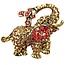 Fako Bijoux® - Broche - Olifant - Kristal - 44x38mm - Goud/Rood