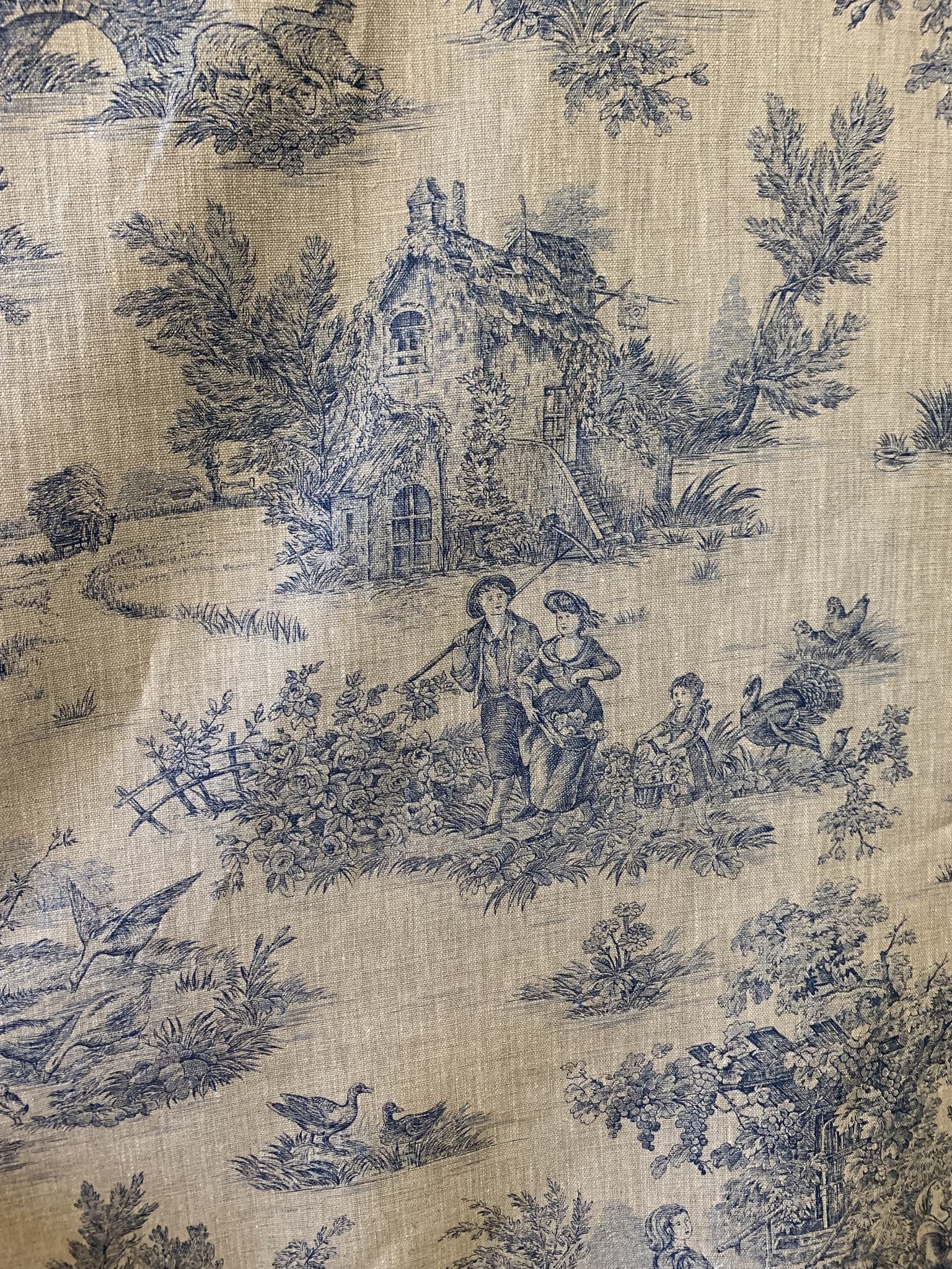 Tissu "Toile de Jouy" - en lin - Le Grenier du Lin - Le Grenier du Lin