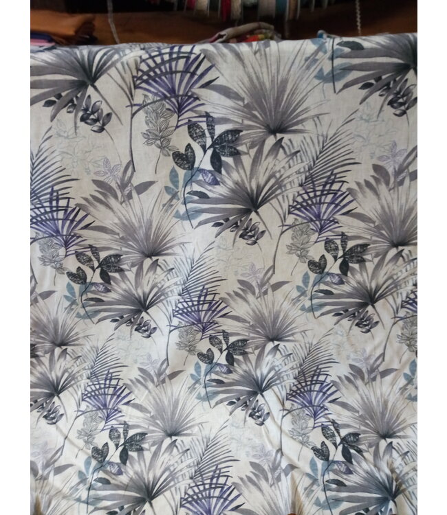 tissu  en lin " palmier violet "